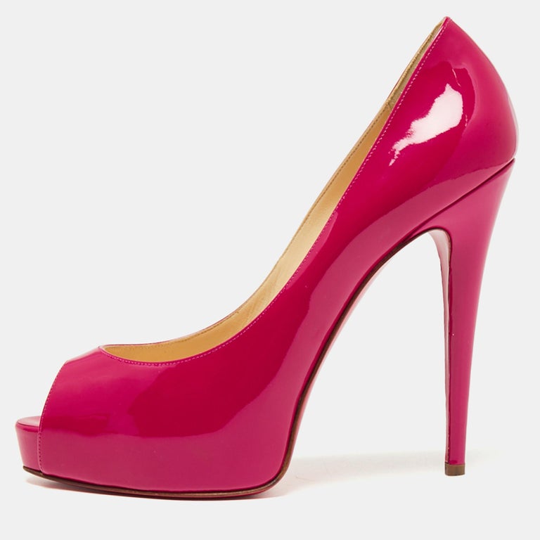 Christian Louboutin Hot Pink Patent Leather Very Prive PeepToe Pumps Size 41 For Sale at 1stDibs