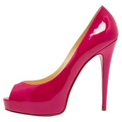 Christian Louboutin Hot Pink Patent Leather Very Prive Peep-Toe Pumps Size 41