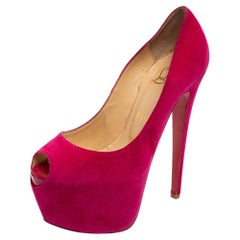 Christian Louboutin Hot Pink Suede Highness Peep-Toe Pumps Size 37