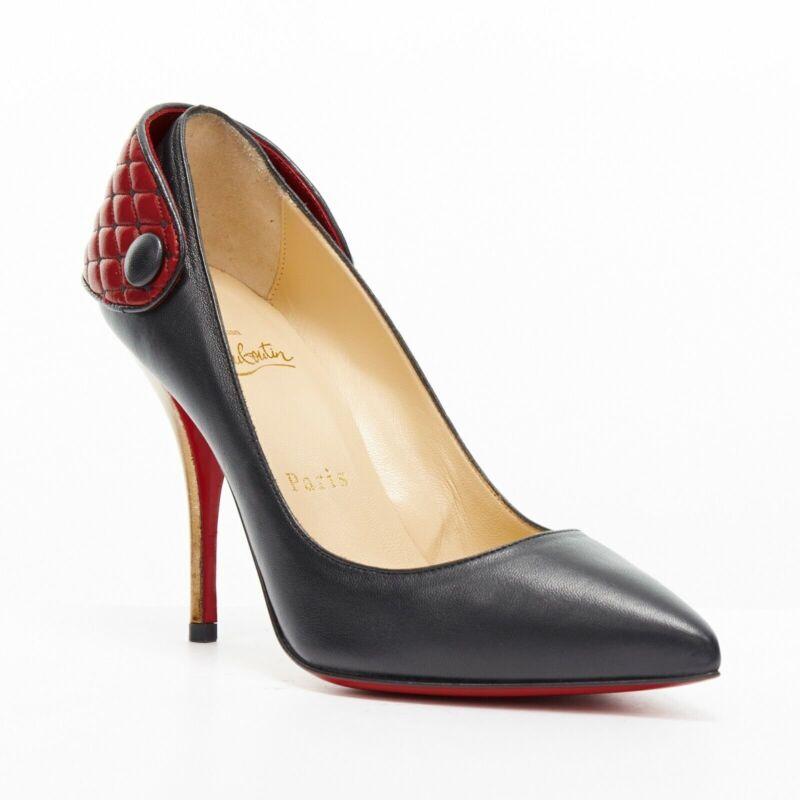 CHRISTIAN LOUBOUTIN Huguetta 100 black quilted strap back gold heel EU36
Reference: TGAS/A03046
Brand: Christian Louboutin
Material: Leather
Color: Orange
Pattern: Solid
Made in: Italy

CONDITION:
Condition: Very good, this item was pre-owned and is