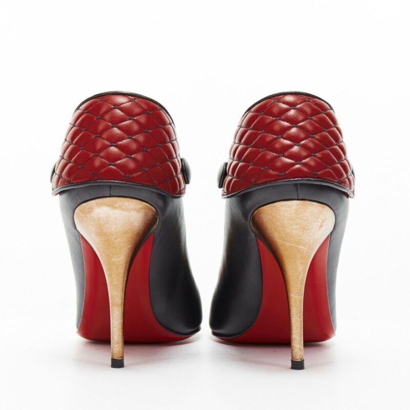 Women's CHRISTIAN LOUBOUTIN Huguetta 100 black quilted strap back gold heel EU36