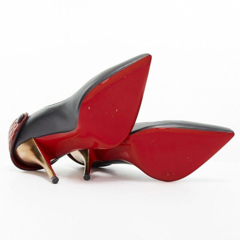 CHRISTIAN LOUBOUTIN Huguetta 100 black quilted strap back gold heel EU36 1