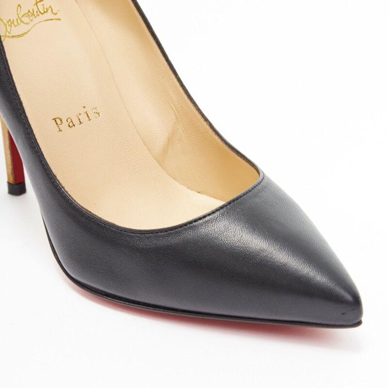 CHRISTIAN LOUBOUTIN Huguetta 100 black quilted strap back gold heel EU36 2