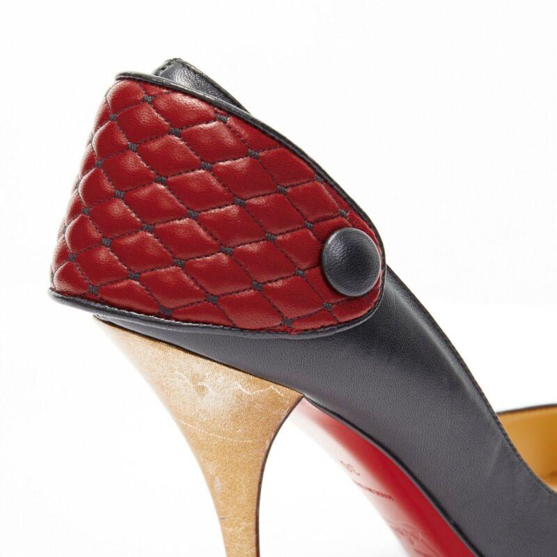 CHRISTIAN LOUBOUTIN Huguetta 100 black quilted strap back gold heel EU36 3