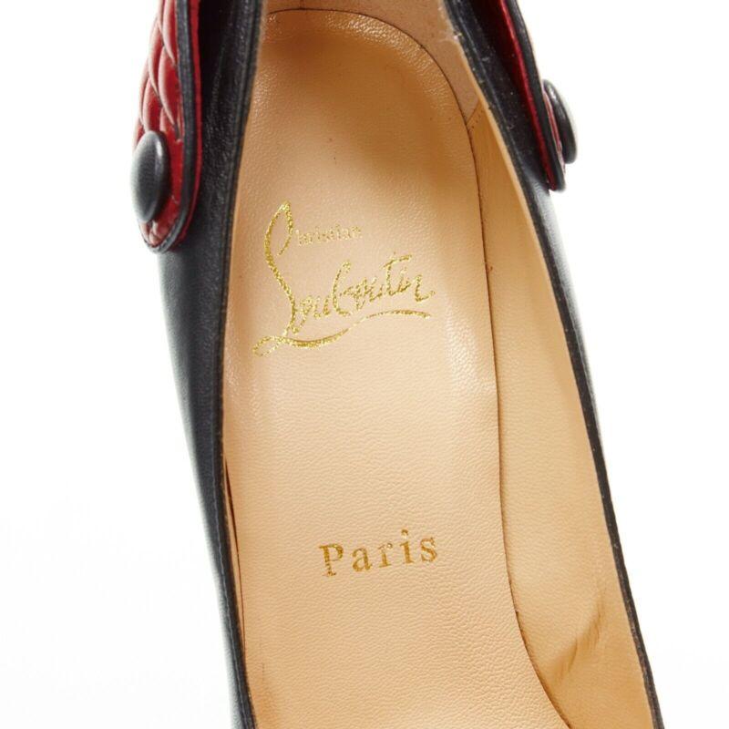 CHRISTIAN LOUBOUTIN Huguetta 100 black quilted strap back gold heel EU36 4