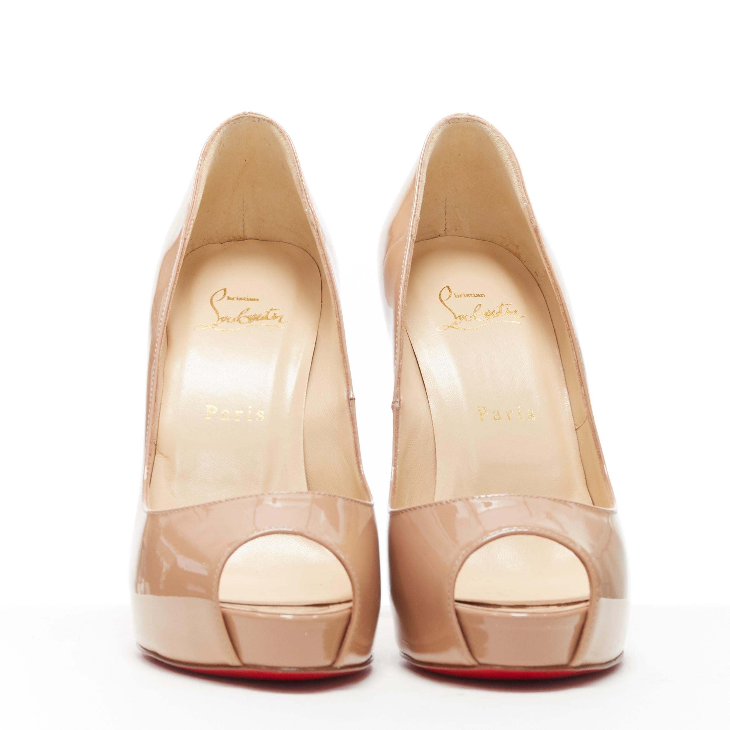 Beige CHRISTIAN LOUBOUTIN Hyper Prive 120 nude patent platform peep toe pump EU38