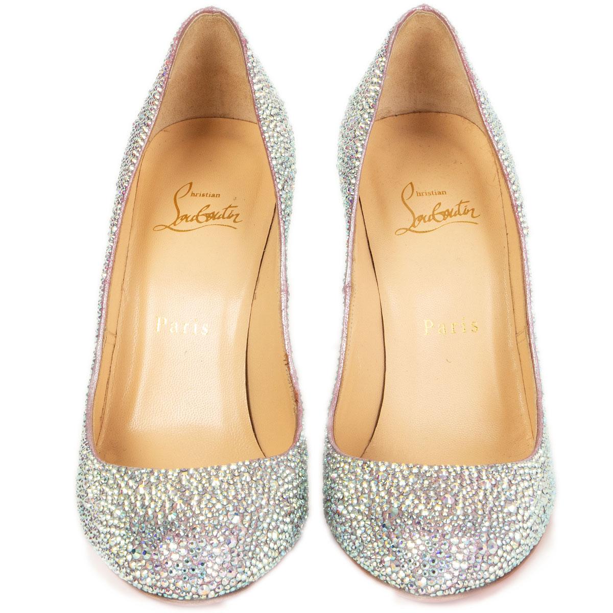 100% authentic Christian Louboutin Fifi 100 round-toe pumps embellished with sparkly iridescent Swarovski Crystals. Brand new. 

Measurements
Imprinted Size	38
Shoe Size	38
Inside Sole	24.5cm (9.6in)
Width	7.5cm (2.9in)
Heel	10cm (3.9in)

All our