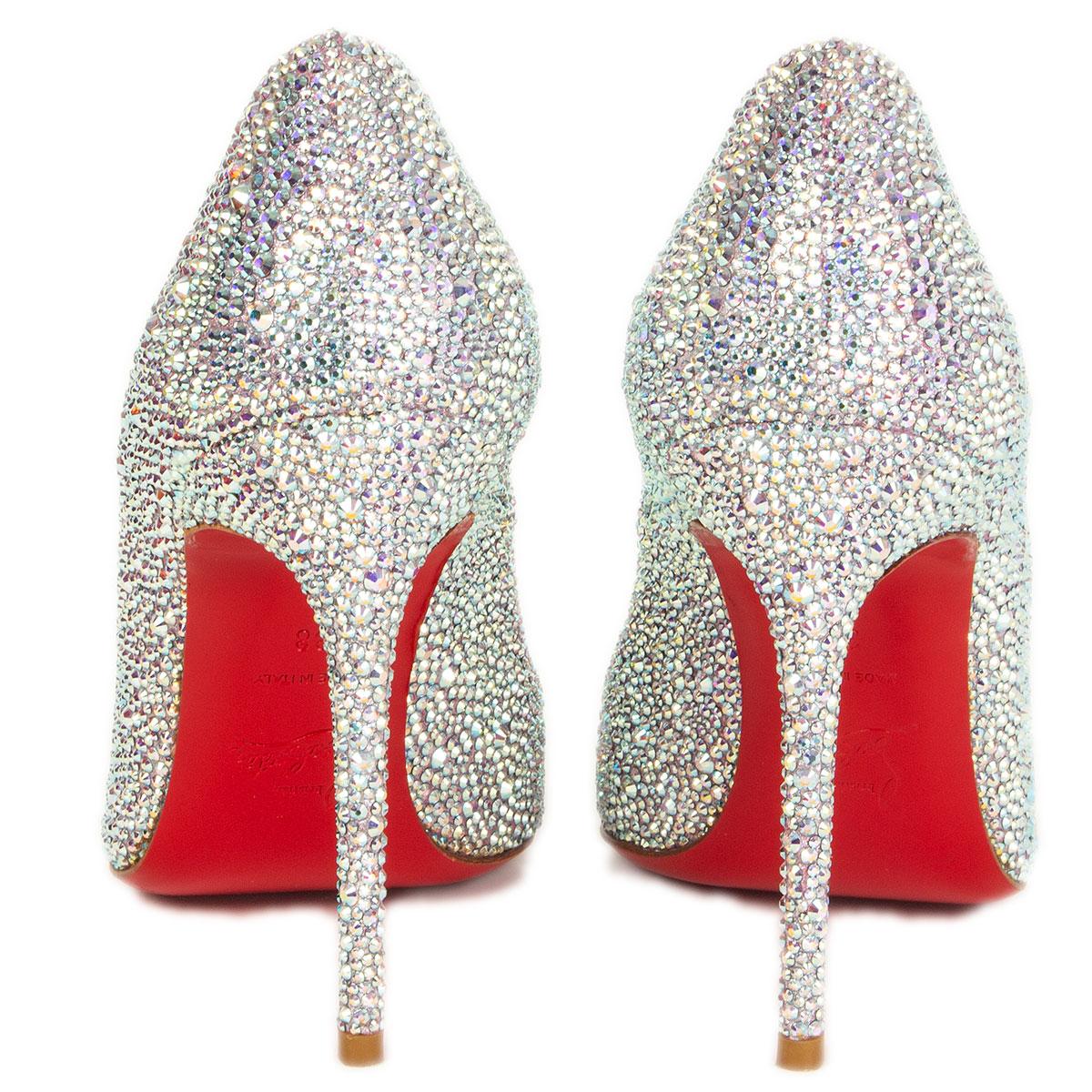 CHRISTIAN LOUBOUTIN schillernde KRISTALL EMBELLISHED FIFI 100 Pumps Schuhe 38 Damen