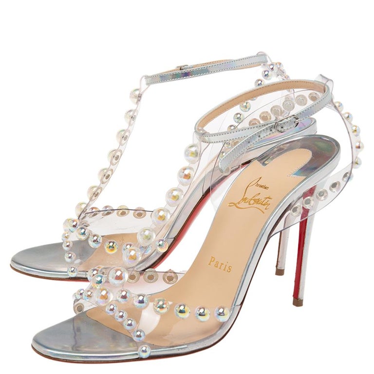 Christian Louboutin Iridescent Leather and PVC Ankle-Strap Sandals Size ...