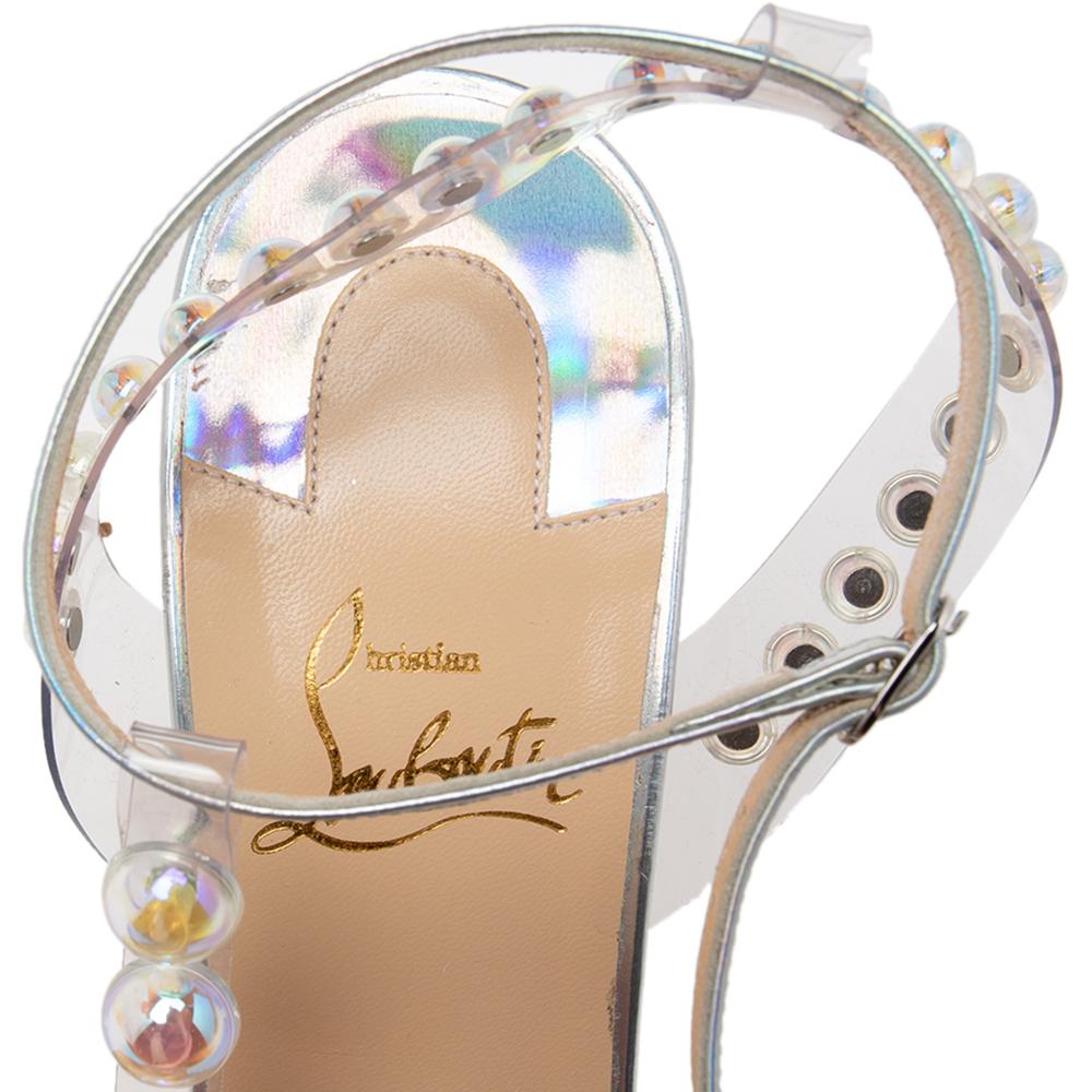 Women's Christian Louboutin Iridescent Leather and PVC Ankle-Strap Sandals Size 39.5