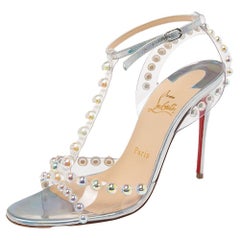Christian Louboutin Iridescent Leather and PVC Ankle-Strap Sandals Size 39.5
