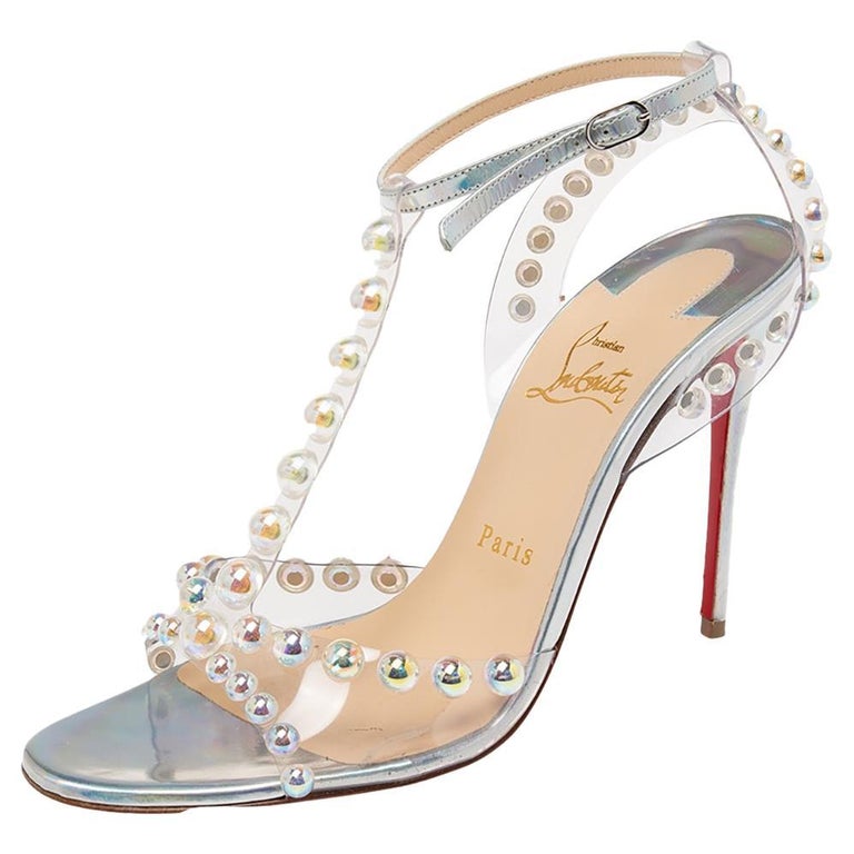 Christian Louboutin Iridescent Leather and PVC Ankle-Strap Sandals Size ...