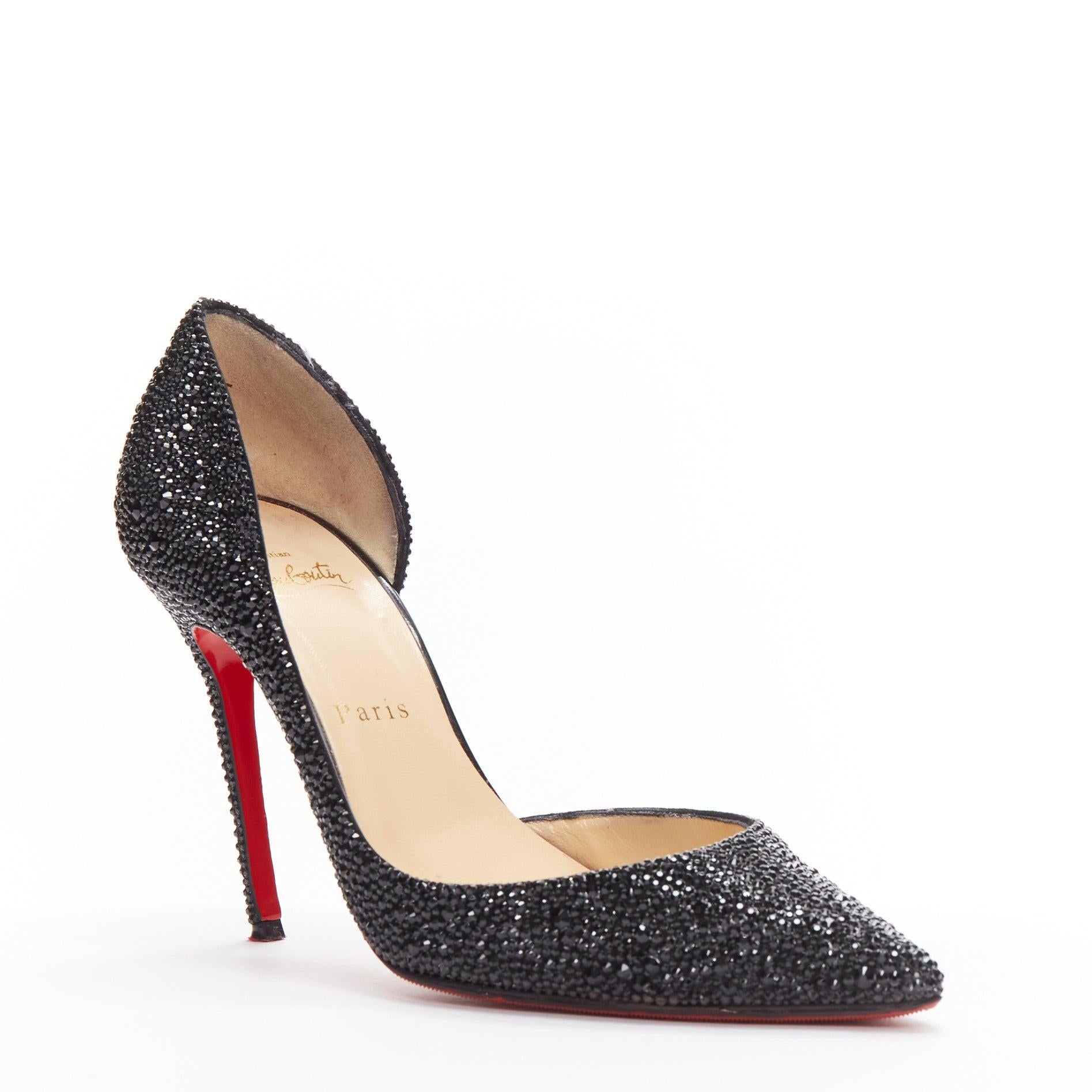 CHRISTIAN LOUBOUTIN Iriza 100 black rhinestone strass dorsay pumps EU38
Reference: TGAS/D00857
Brand: Christian Louboutin
Model: Iriza 100
Material: Leather
Color: Black
Pattern: Solid
Closure: Slip On
Lining: Nude Leather
Extra Details: Fully