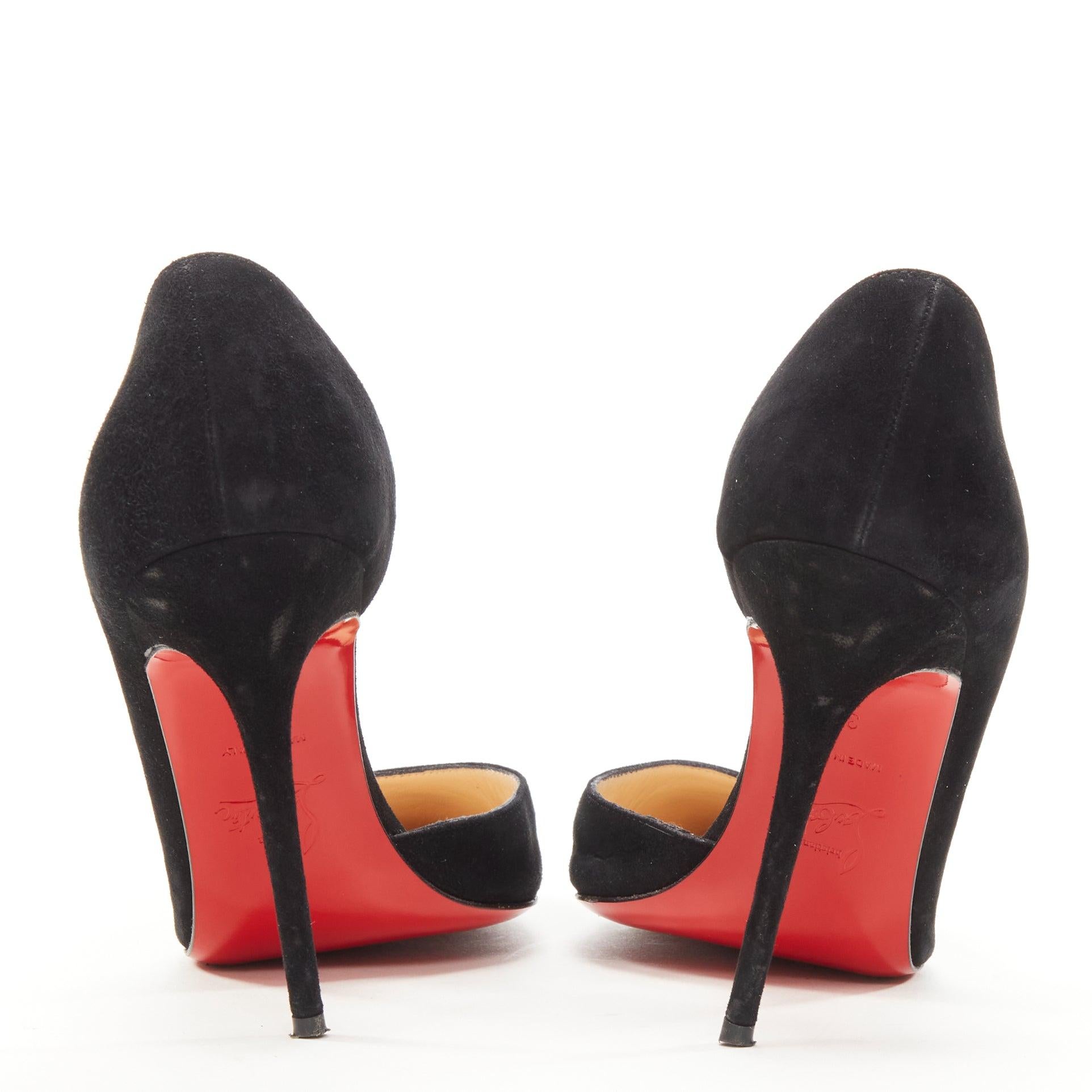 Women's CHRISTIAN LOUBOUTIN Iriza 100 black suede dorsay stiletto pump EU38 For Sale