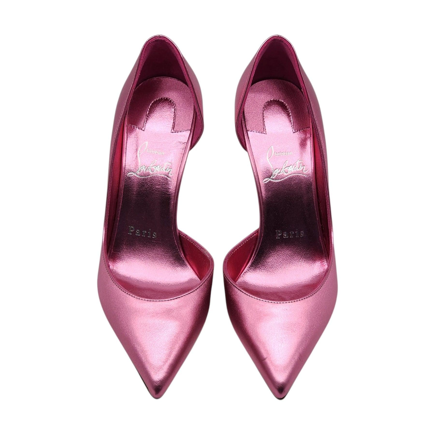 Christian Louboutin Iriza 85mm Pumps in pink leather.

Additional information:
Material: Metallic leather
Color: Pink
Signature Louboutin red bottoms
Size: 36 EU (5.5 US)
Country: Italy
Dimension: Heel height 85mm. (3.35 inches)
Condition: New with