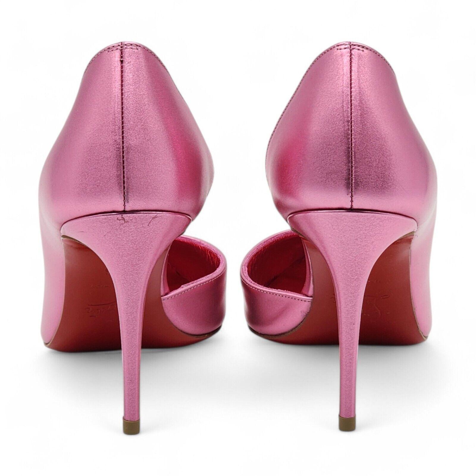 Christian Louboutin Iriza Pumps Metallic Leather in Pink Size 38.5 In Excellent Condition For Sale In Los Angeles, CA