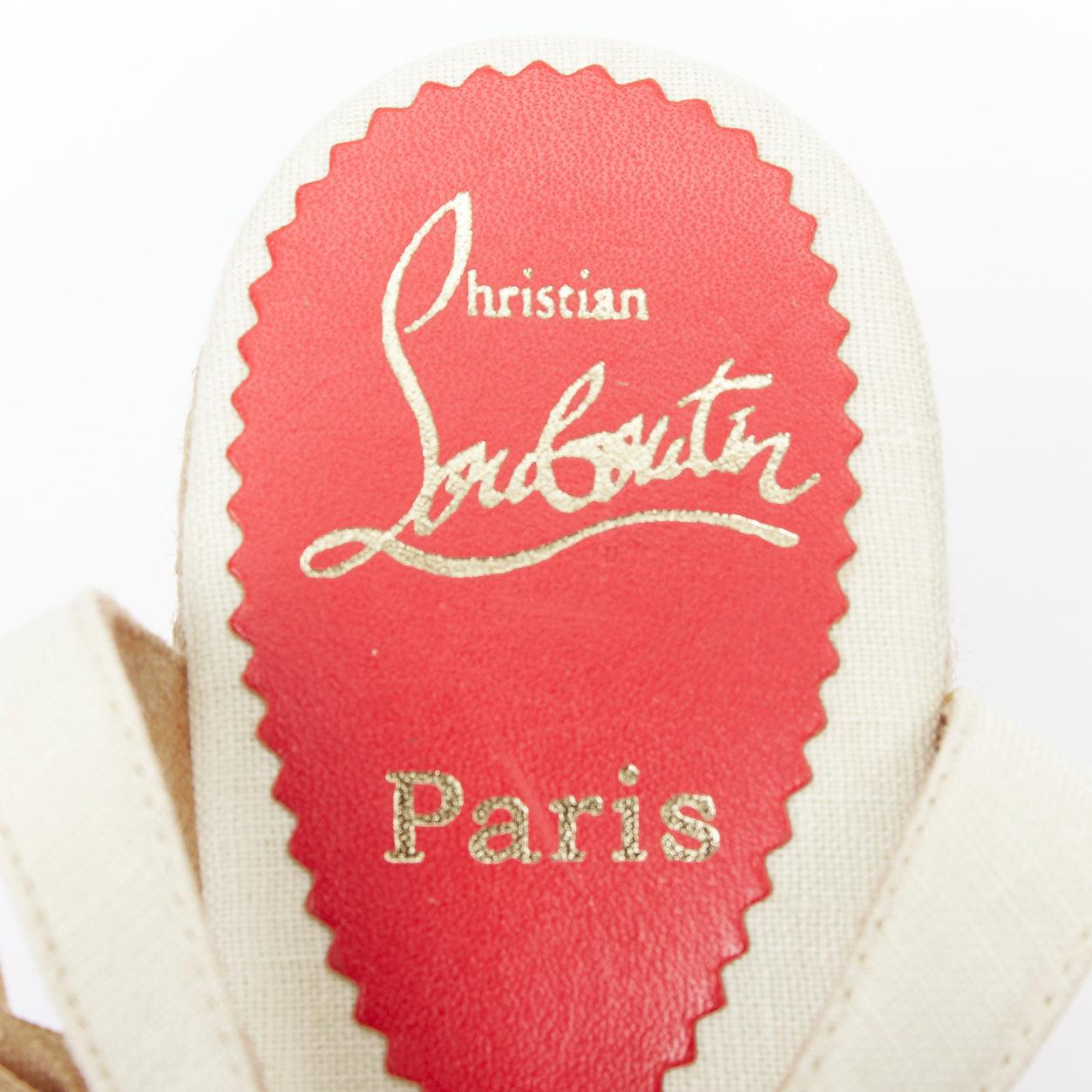 CHRISTIAN LOUBOUTIN Isabelle - Chaussures compensées à nœud papillon en toile de jute beige crème EU36 en vente 5