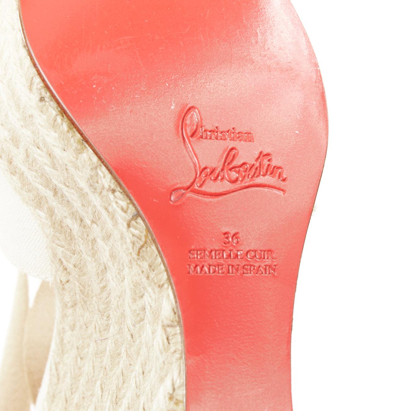 CHRISTIAN LOUBOUTIN Isabelle - Chaussures compensées à nœud papillon en toile de jute beige crème EU36 en vente 6