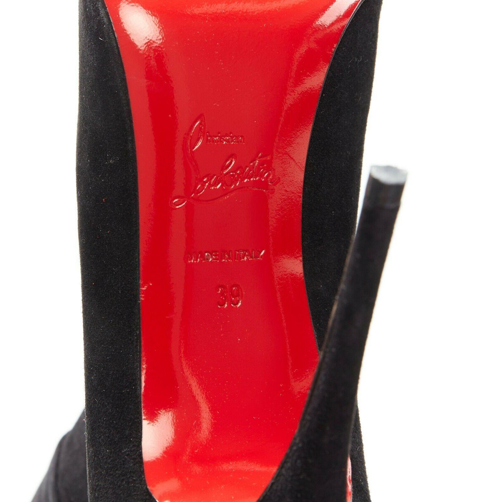 CHRISTIAN LOUBOUTIN Ishtar 100 black suede pointed toe ruched heel boot EU39 7