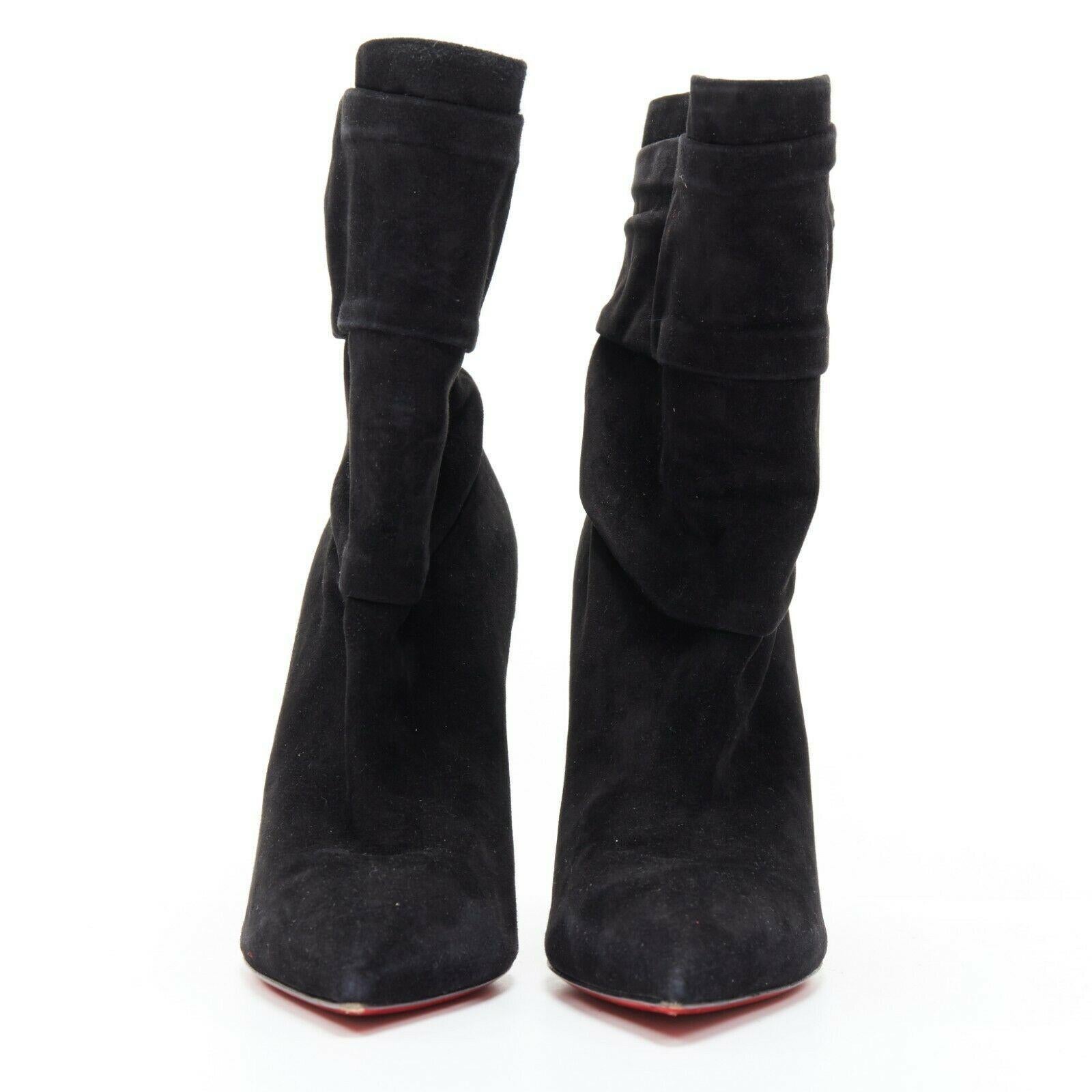 Black CHRISTIAN LOUBOUTIN Ishtar 100 black suede pointed toe ruched heel boot EU39