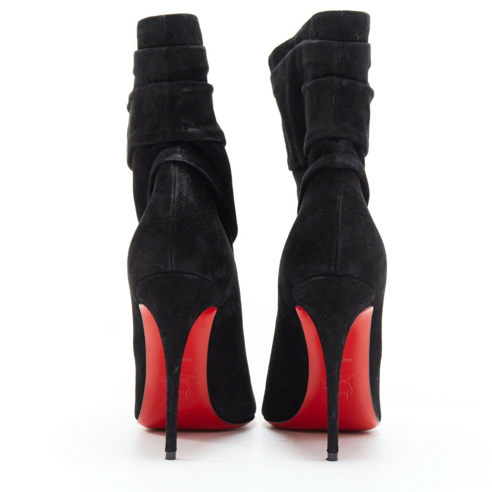 Women's CHRISTIAN LOUBOUTIN Ishtar 100 black suede pointed toe ruched heel boot EU39
