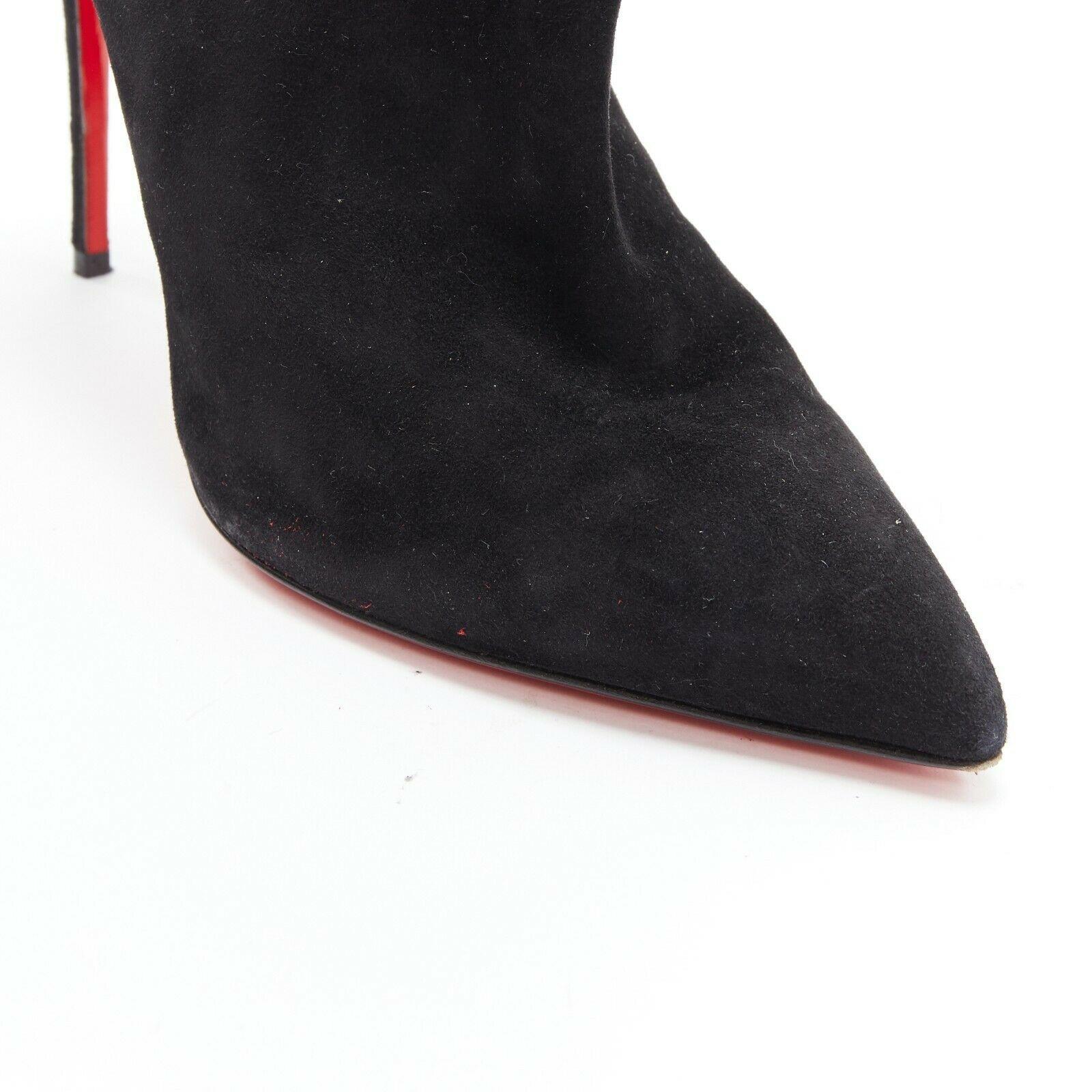 CHRISTIAN LOUBOUTIN Ishtar 100 black suede pointed toe ruched heel boot EU39 3