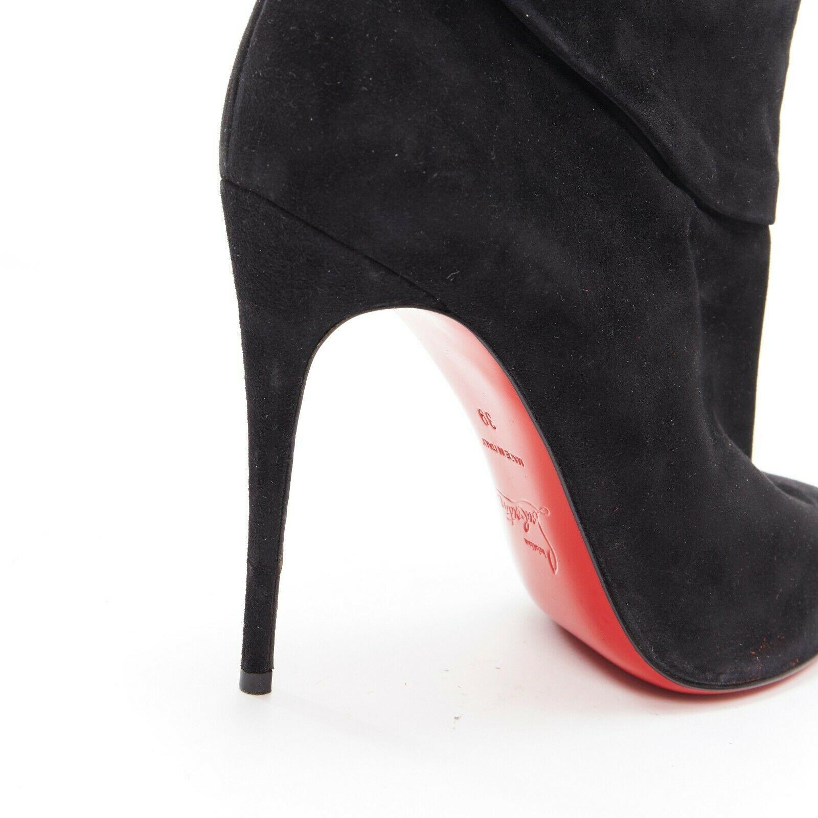 CHRISTIAN LOUBOUTIN Ishtar 100 black suede pointed toe ruched heel boot EU39 4