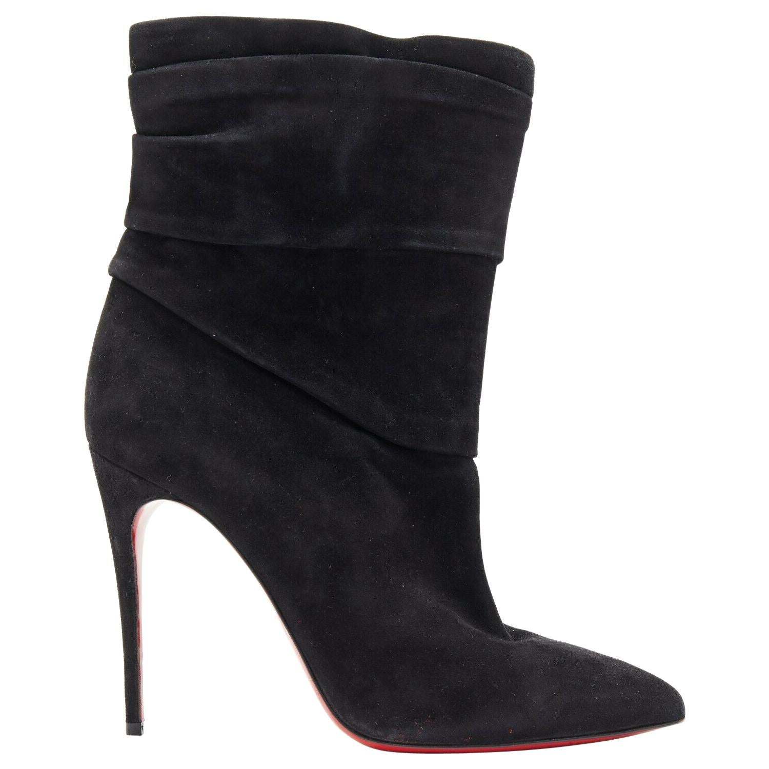 CHRISTIAN LOUBOUTIN Ishtar 100 black suede pointed toe ruched heel boot EU39