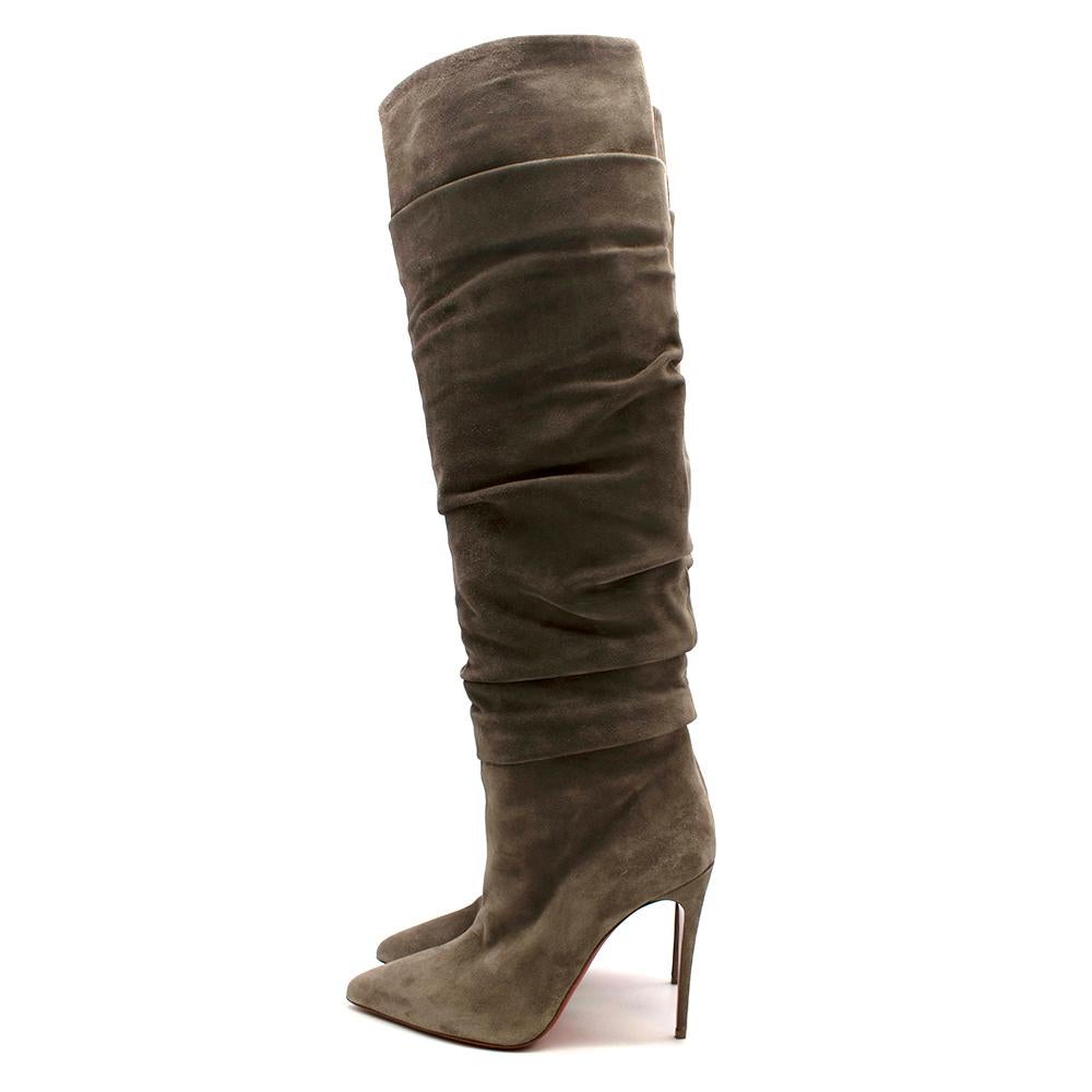 Christian Louboutin Ishtar Botta 100 ruched suede knee boots In New Condition For Sale In London, GB