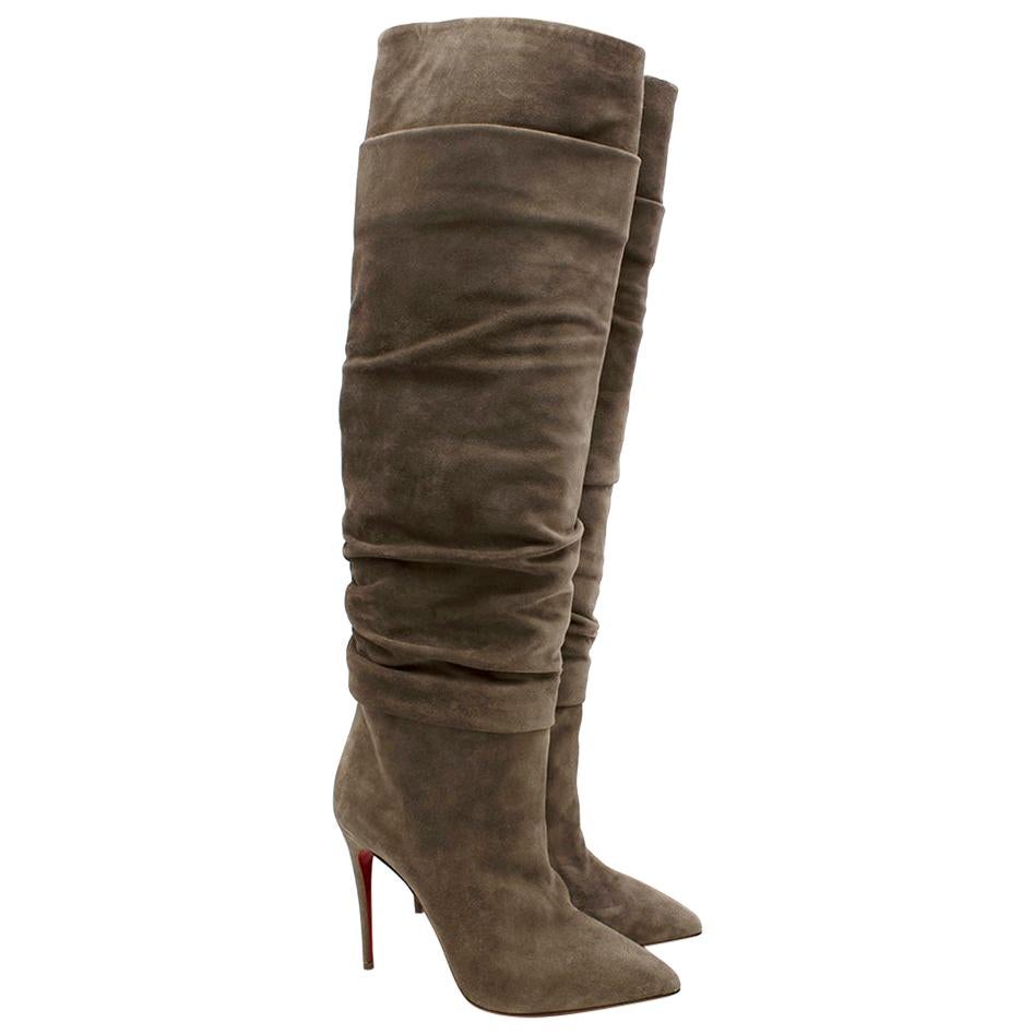 Christian Louboutin Ishtar Botta 100 ruched suede knee boots For Sale