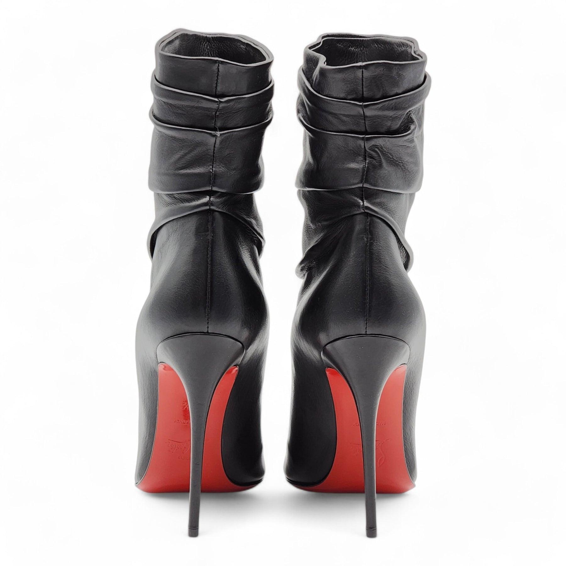 Christian Louboutin Ishtar Stiletto Boots Leather in Black Size 37 In Excellent Condition For Sale In Los Angeles, CA