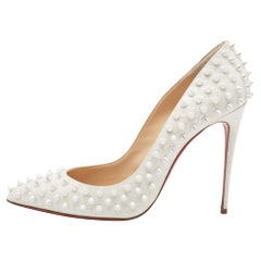 Christian Louboutin Ivory Textured Leather Pigalle Spikes Pumps Size 41
