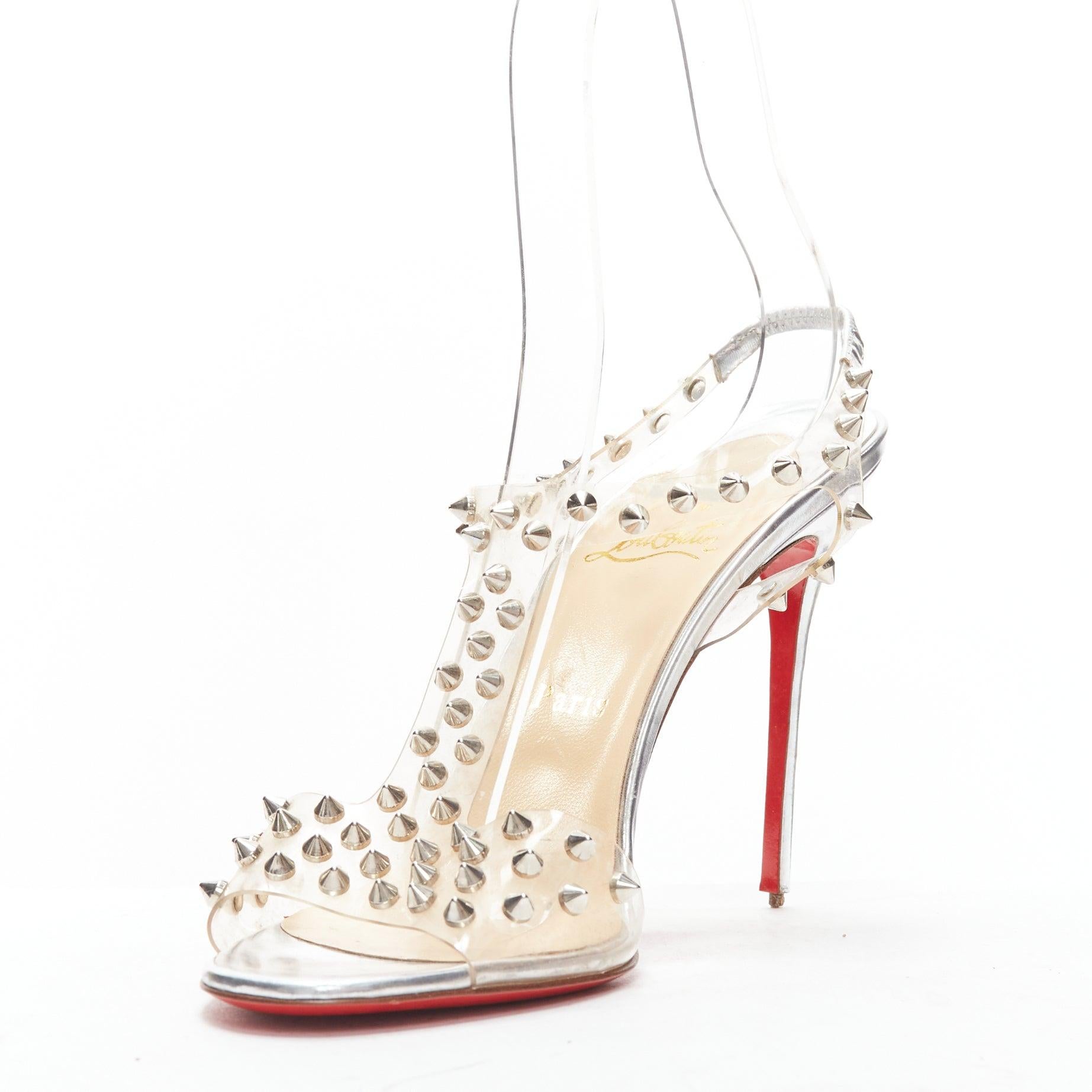 CHRISTIAN LOUBOUTIN J-Lissimo PVC silver spikes T-strap heel EU39.5 In Fair Condition In Hong Kong, NT