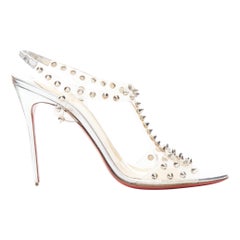 CHRISTIAN LOUBOUTIN J-Lissimo PVC silver spikes T-strap heel EU39.5