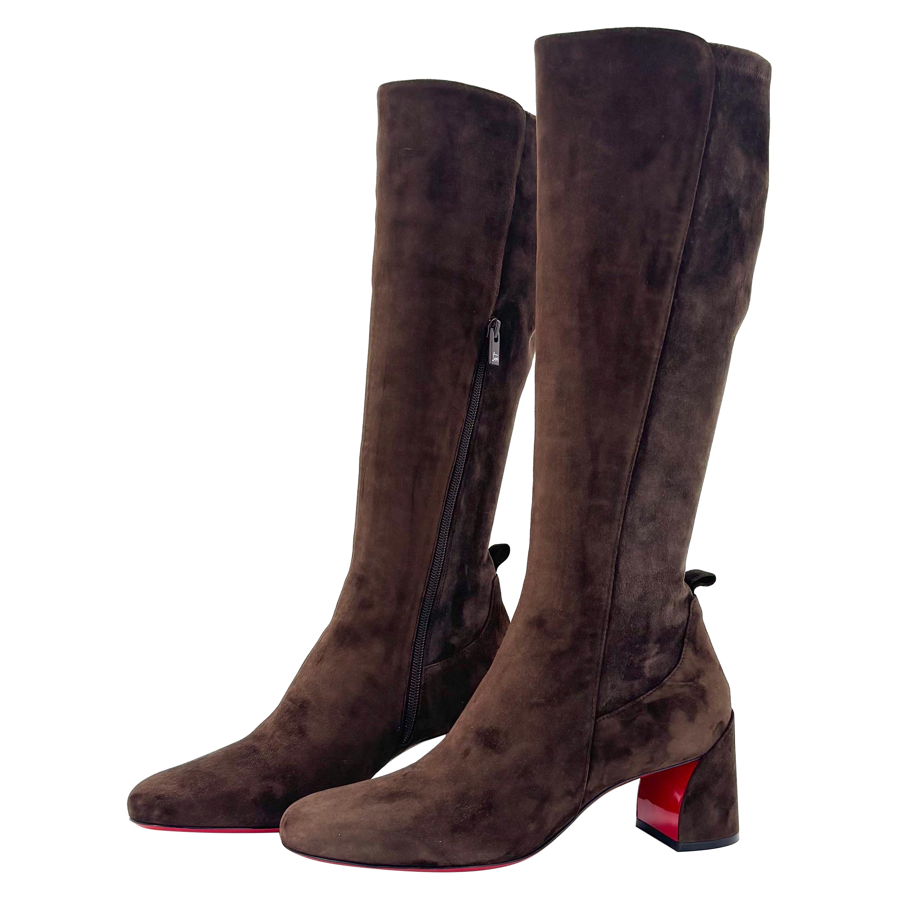 Christian Louboutin Jane Botta 55 Cosme Brown Suede Knee High Boots 40.5