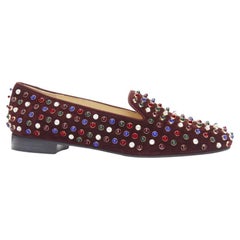 CHRISTIAN LOUBOUTIN Jewel tone Gripoix stud burgundy red suede loafer EU39.5 CHRISTIAN LOUBOUTIN Jewel tone Gripoix stud burgundy red suede loafer EU39.5