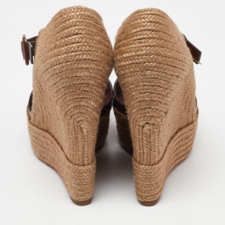 Christian Louboutin Jute Praia Wedge Espadrille Platform Strap Sandals Size 40 en vente 2