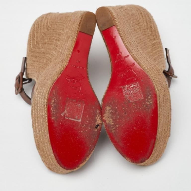 Christian Louboutin Jute Praia Wedge Espadrille Platform Strap Sandals Size 40 en vente 3