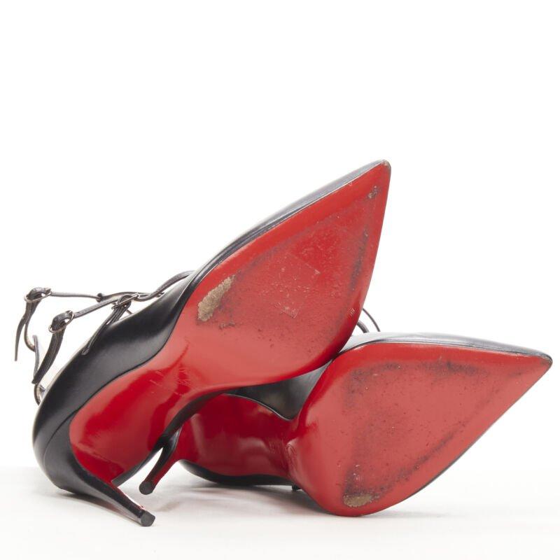 CHRISTIAN LOUBOUTIN Kadreyana 100 black caged strappy leather pump EU38 For Sale 6