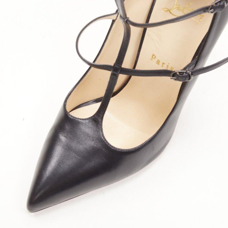 CHRISTIAN LOUBOUTIN Kadreyana 100 black caged strappy leather pump EU38 For Sale 2