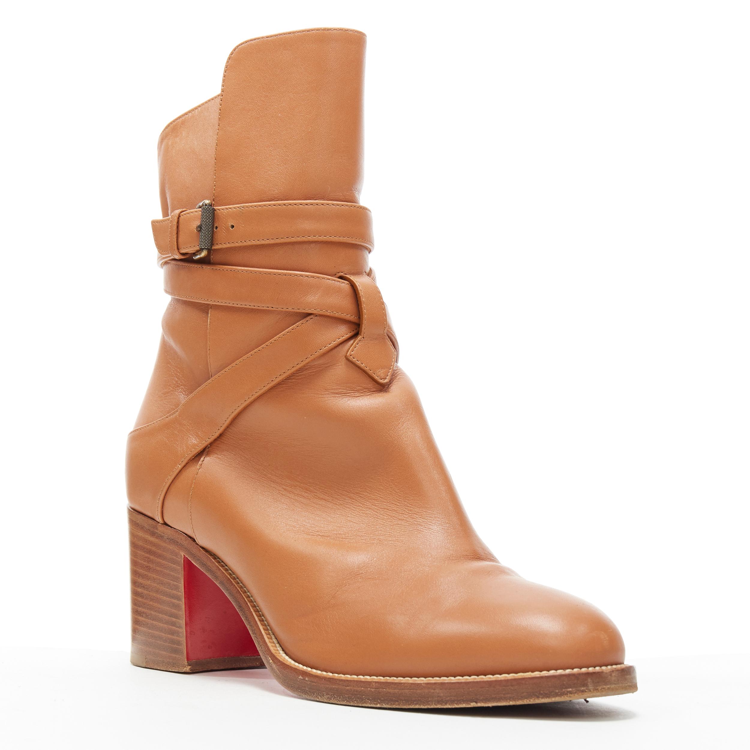 CHRISTIAN LOUBOUTIN Karistrap 70 tan brown leather wooden block heel boot EU38
Brand: Christian Louboutin
Designer: Christian Louboutin
Model Name / Style: Karistrap
Material: Leather
Color: Brown
Pattern: Solid
Closure: Ankle strap
Extra Detail: