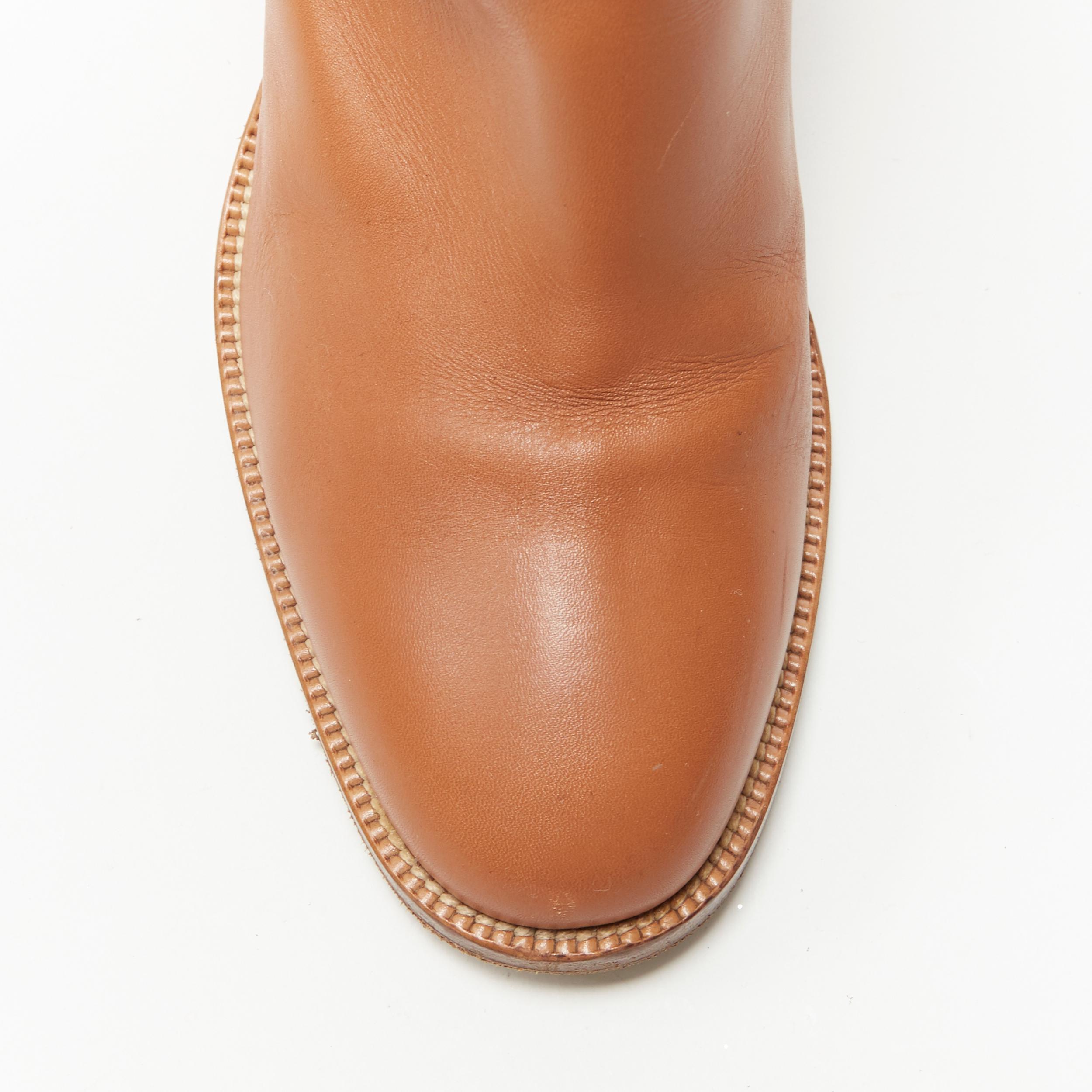 CHRISTIAN LOUBOUTIN Karistrap 70 tan brown leather wooden block heel boot EU38 In Good Condition In Hong Kong, NT