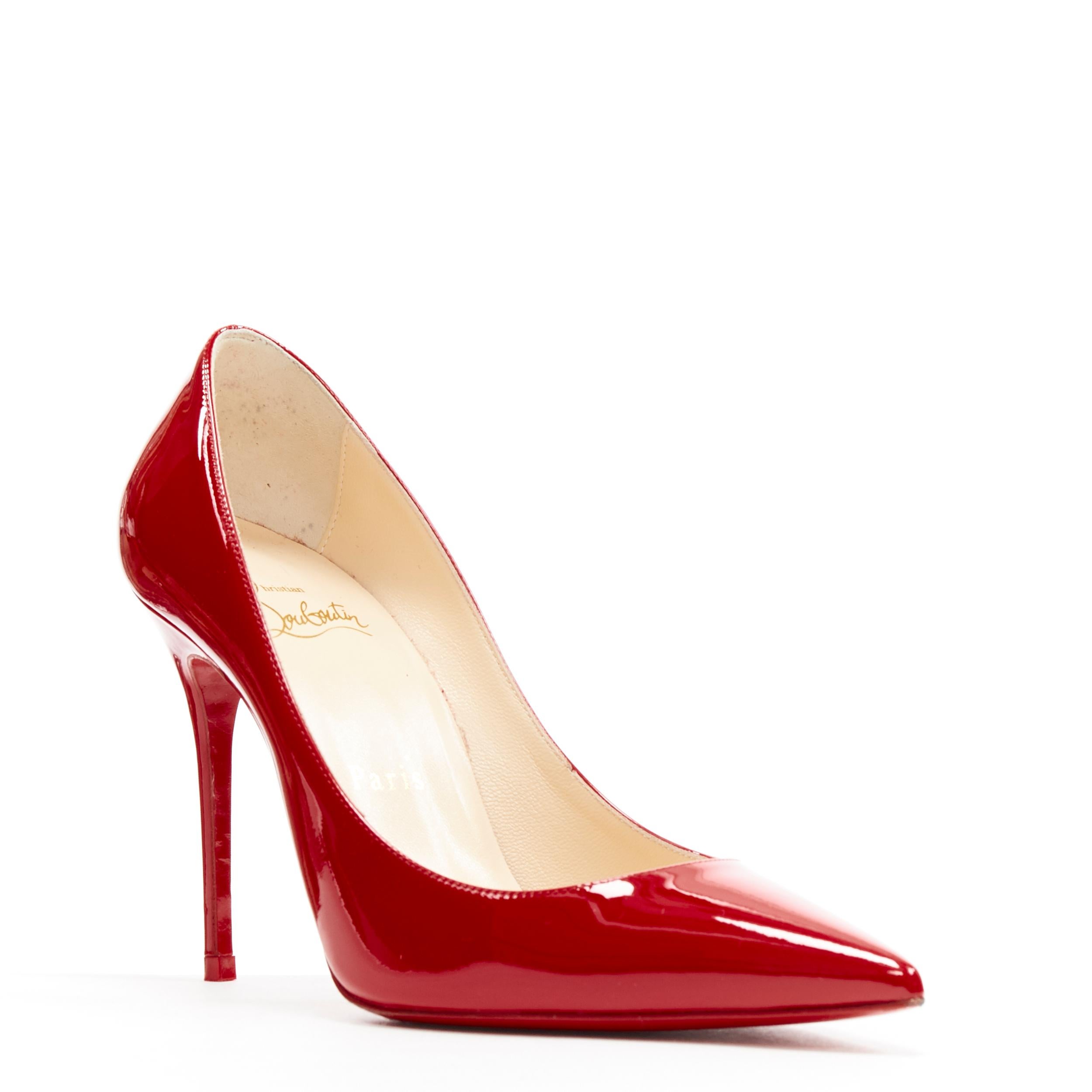 CHRISTIAN LOUBOUTIN Kate 100 R251 Loubi red patent pigalle stiletto pump EU35.5
Brand: Christian Louboutin
Designer: Christian Louboutin
Model Name / Style: Kate 100
Material: Patent leather
Color: Red
Pattern: Solid
Extra Detail: High (3-3.9 in)