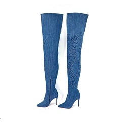 Christian Louboutin Kate Botta Alta 100 Loubi Jeans Thigh High Boots 36.5