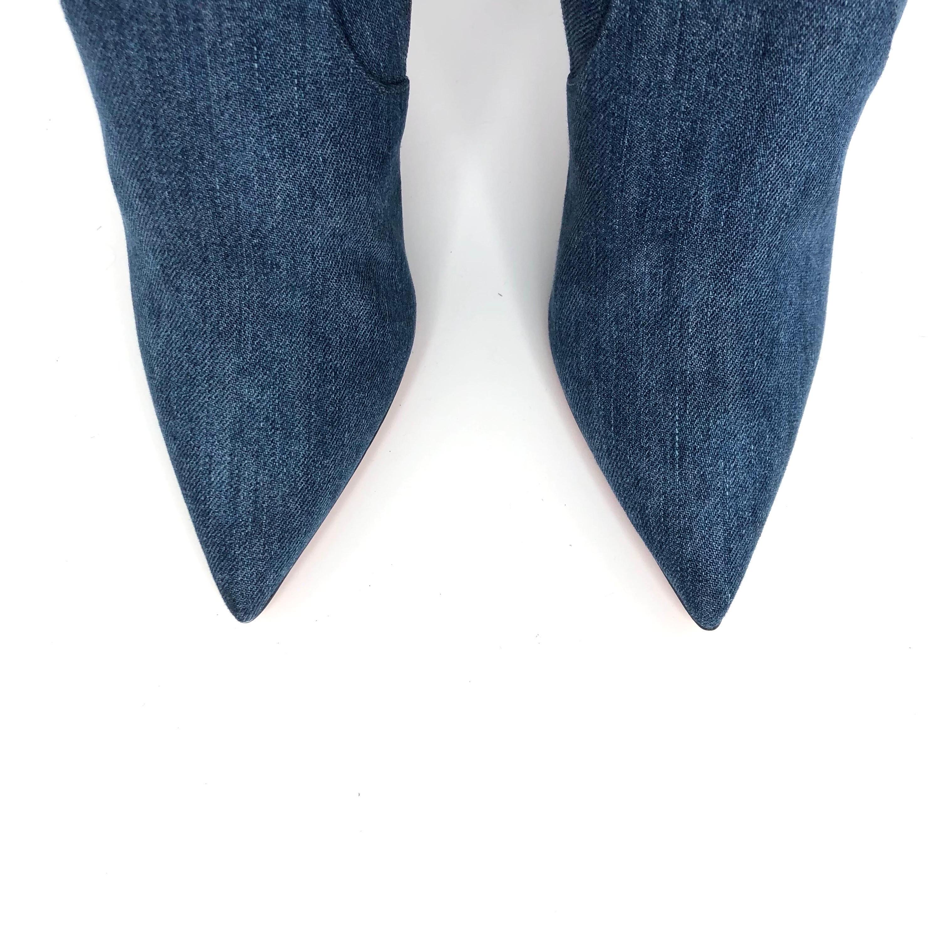 Christian Louboutin Botas vaqueras a la rodilla Kate Botta Alta Loubi Jeans 36.5 en venta 1