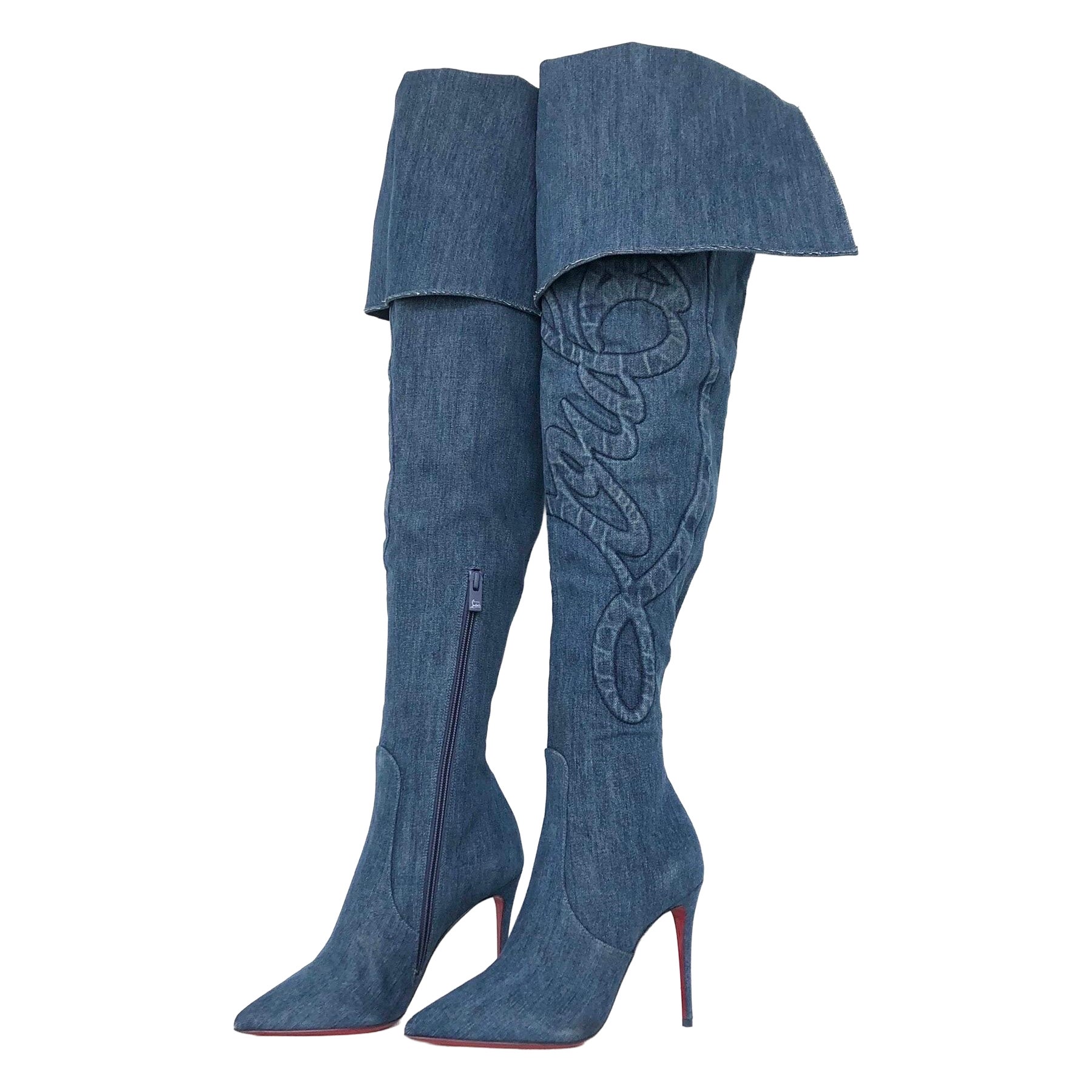 Christian Louboutin Kate Botta Alta Loubi Jeans Over The Knee Denim Boots 36.5