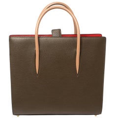 Christian Louboutin Khaki Green/Red Leather Paloma Tote