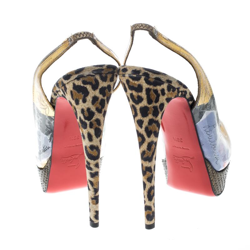 Women's Christian Louboutin Khaki PVC Eco Trash Peep Toe Platform Slingback Sandals Size