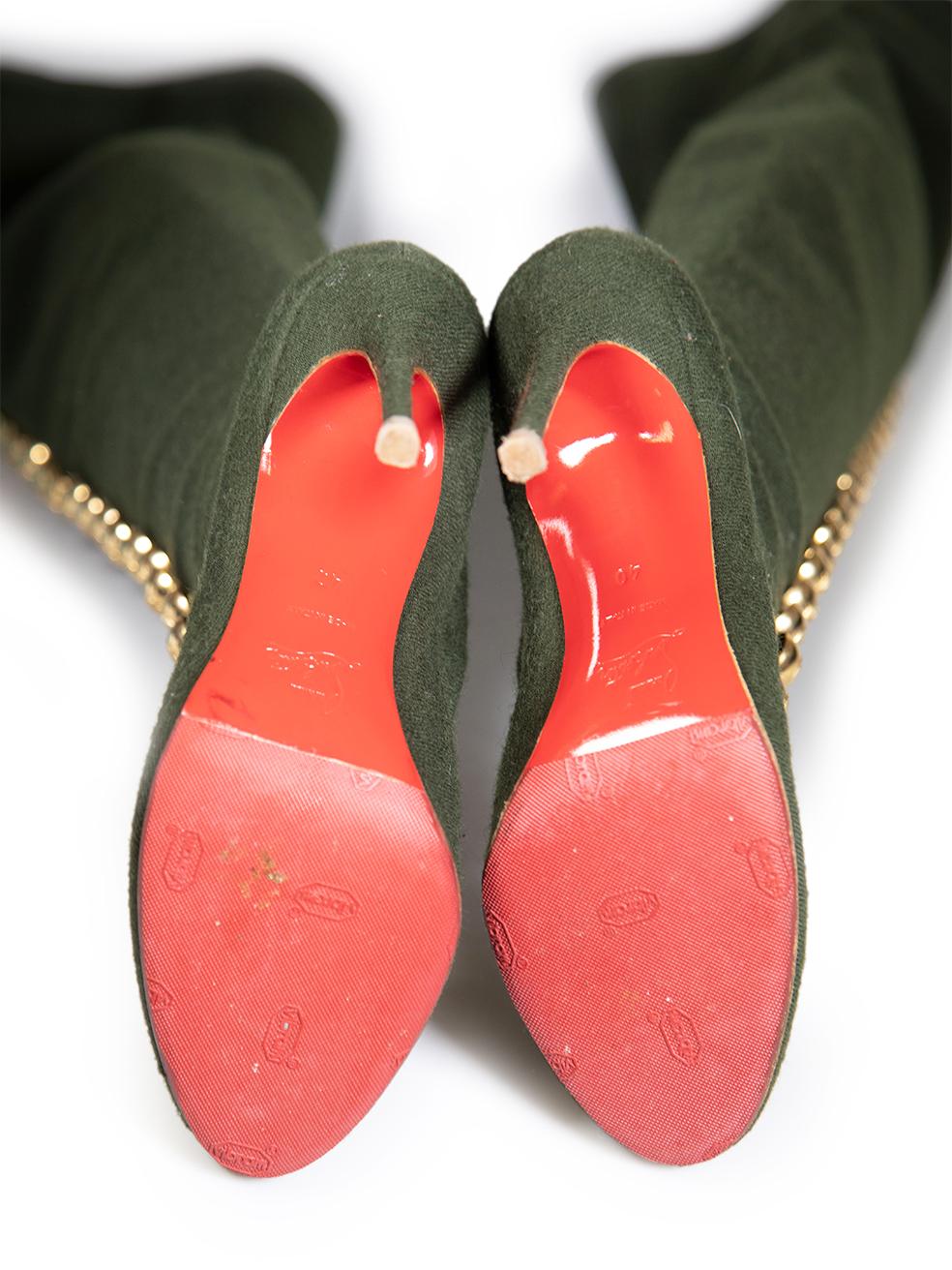 Women's Christian Louboutin Khaki Ronfifi Alta 100 Gold Button Boots Size IT 40 For Sale