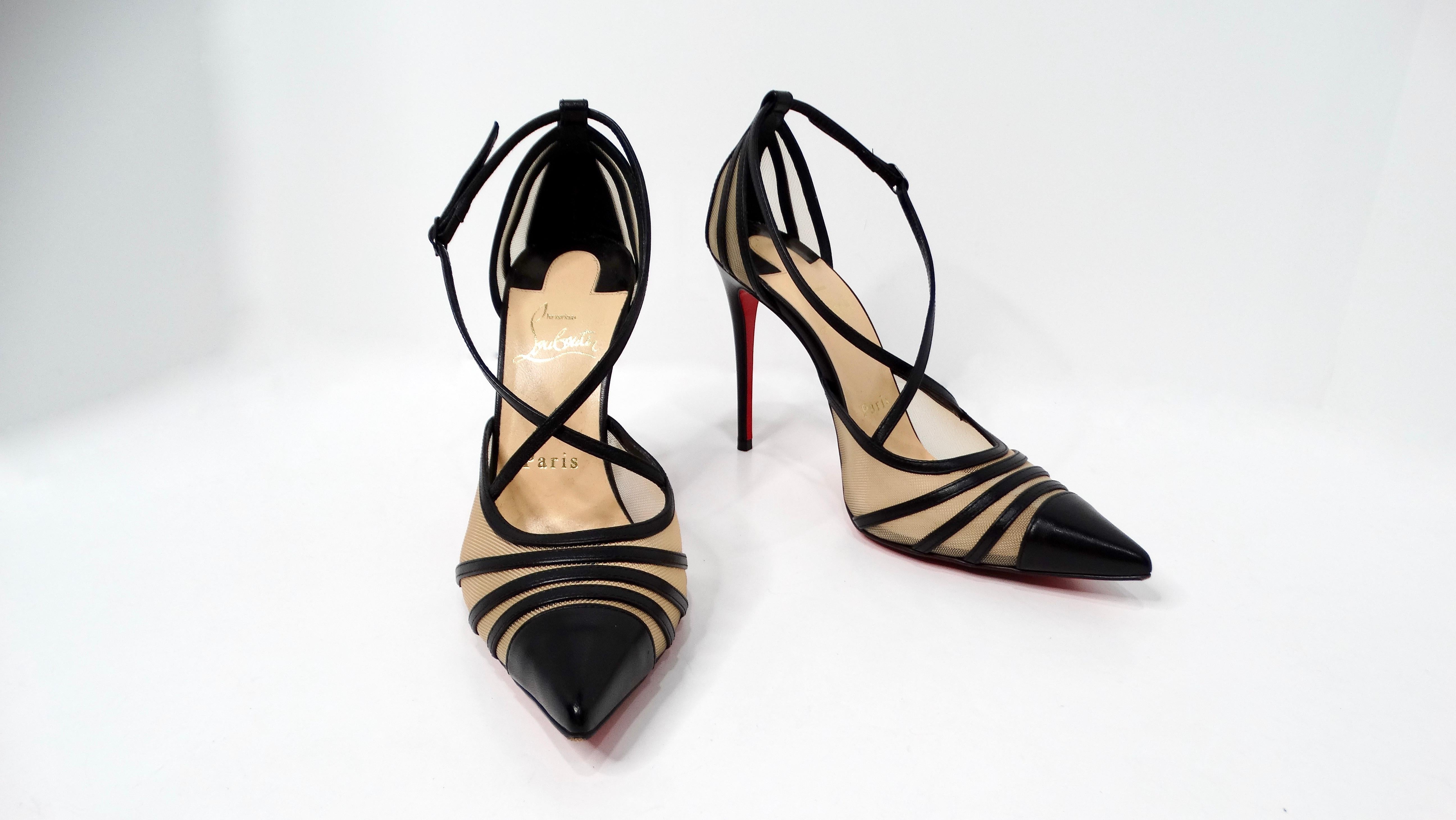 Nero Christian Louboutin Kid Rete Theodorella 100mm Pumps in pelle nera in vendita